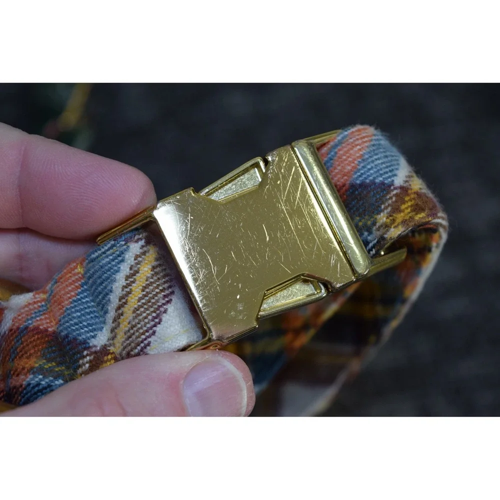 4 The Foggy Dog SF Collars LARGE Plaid Flannel Dots 2 Bow Ties Gold Hardware